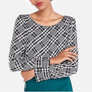 Express Black and White Plaid Long Sleeve Blouse | Medium